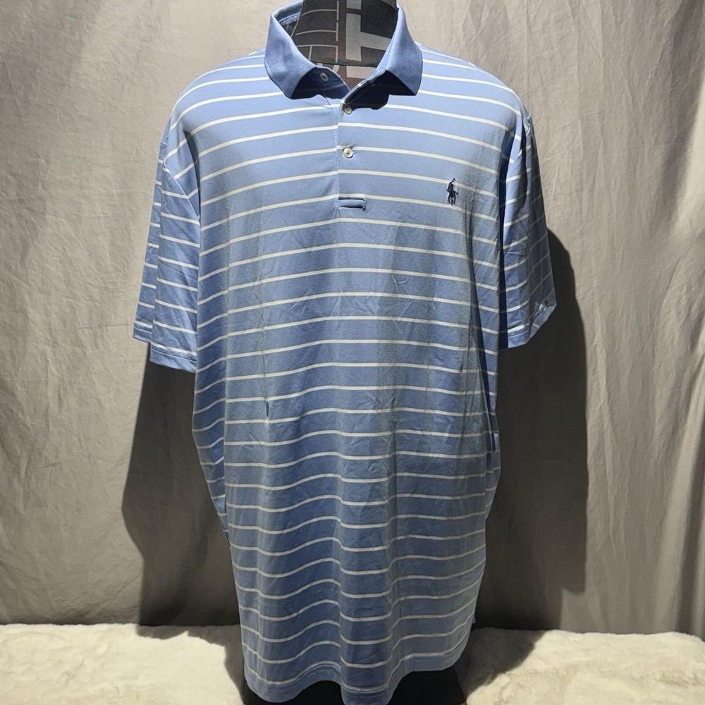 RLX Polo Ralph Lauren Blue black‎ Striped Short Sleeve  Polo Shirt XXL